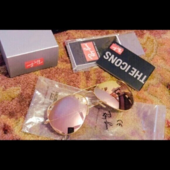 New Ray-Ban Aviator 3026 Pink Gold Flash Lens 62mm Sunglasses main image 4